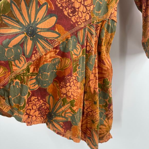 C.MC. BY COLOR ME COTTON Top SZ Medium Made in USA Lagenlook Floral Flowy Shirt - Picture 7 of 11